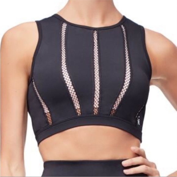 Good American Mixed Mesh Black Athletic Crop Top - Picture 1 of 10